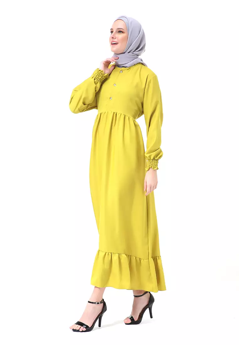 Chairunnisa Gamis Dress Muslimah Wanita Motif Polos Regular Fit High Quality - Lime