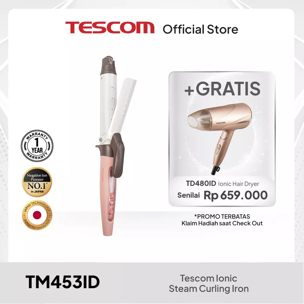 Tescom Ionic Steam Curling Iron/Pengeriting Rambut Dengan Uap TM453ID