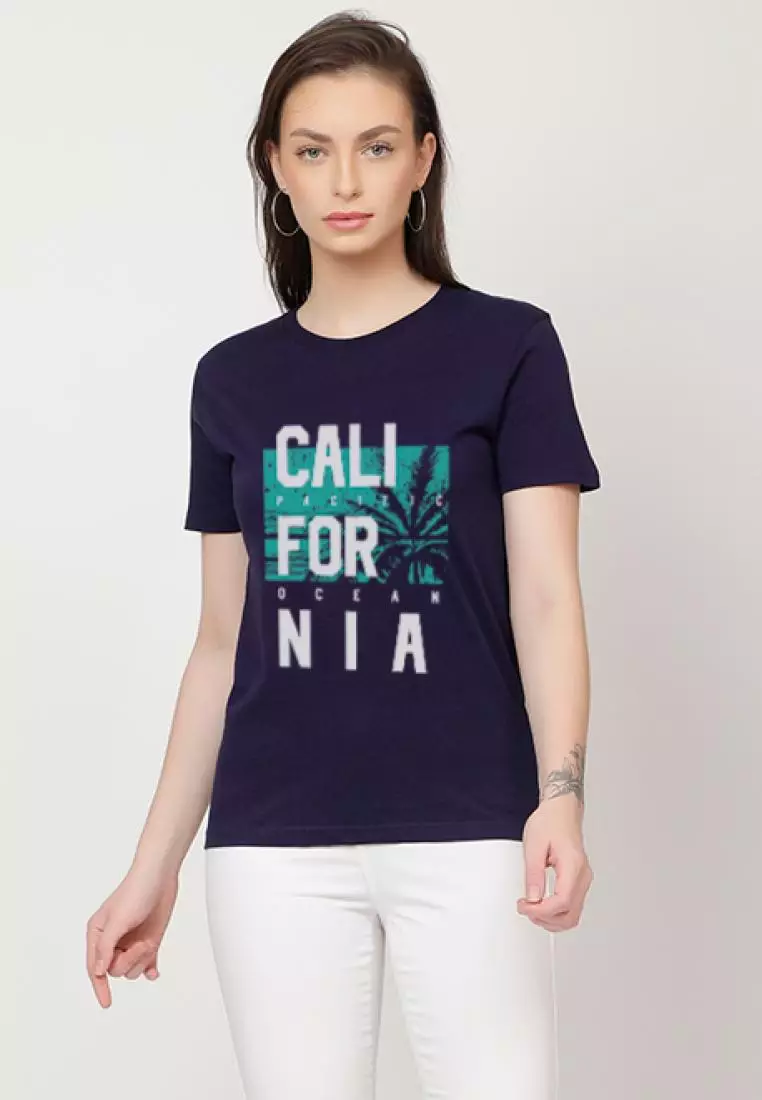 California Herb Relaxed Short Sleeve Stylish Navy Blue Cotton Casual Graphic Print Tee/TShirt
