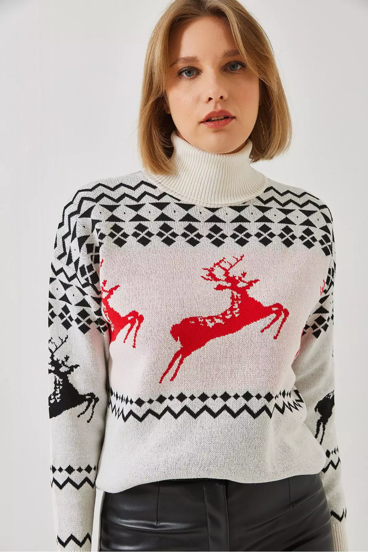 Women's Turtleneck Sweater With Deer Pattern 20246224