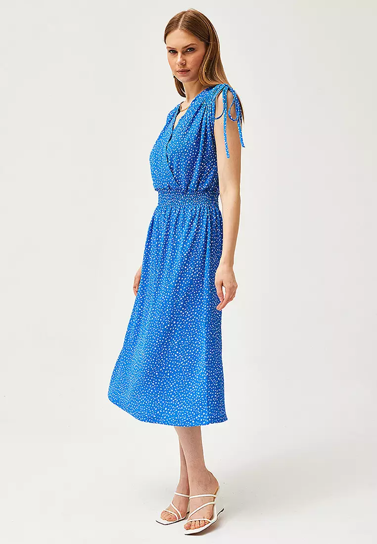 Polka Dot Print Gathered Waist Dress