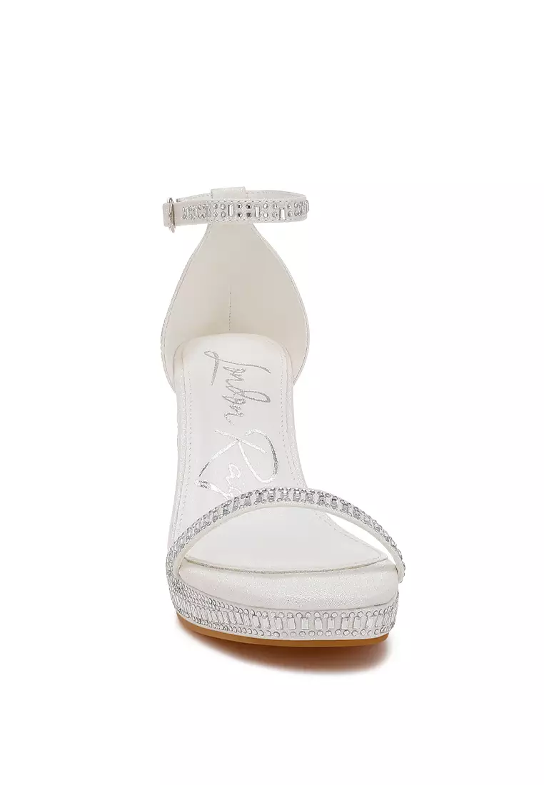 Sandal Blok Berhias Berlian Imitasi Warna Putih