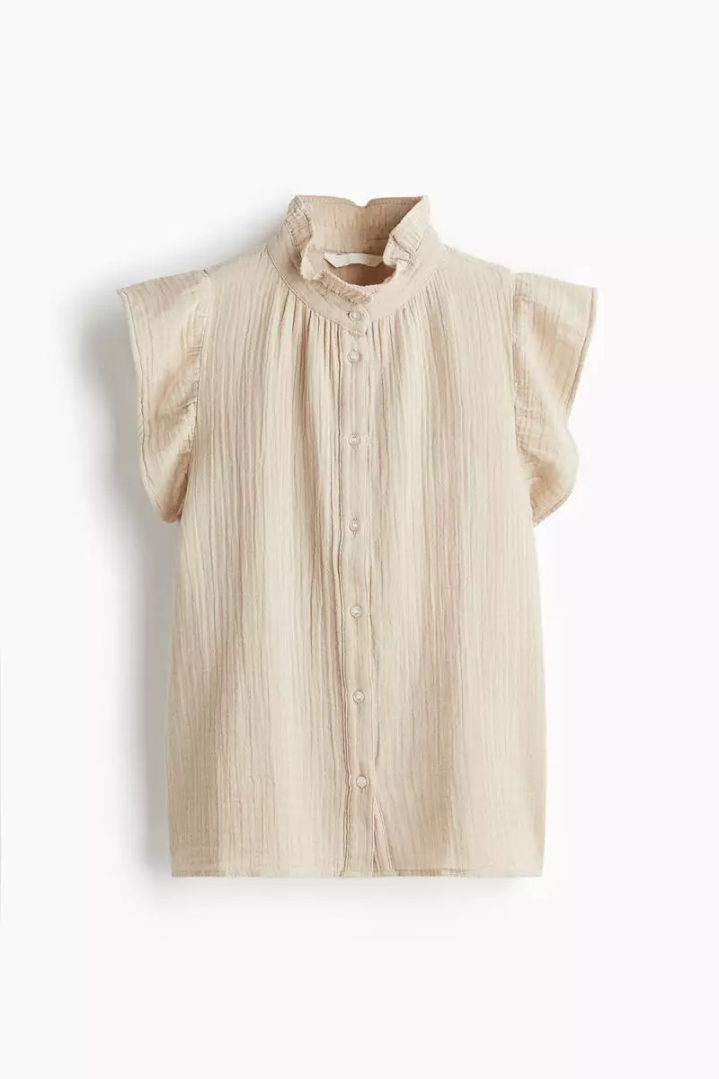 Flutter-sleeved muslin blouse