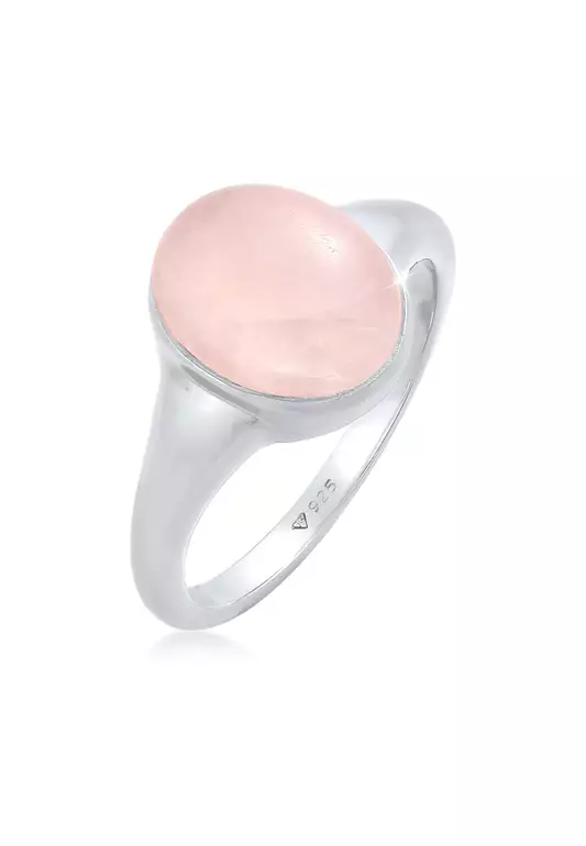 Ring Signet Oval Trend Chunky Pink Quartz