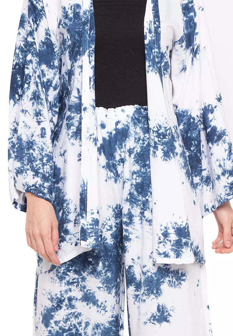 Darren Setelan Wanita Long Sleeves Atasan Dan Bawahan Motif Abstrak Relaxed Fit - Smoke Navy