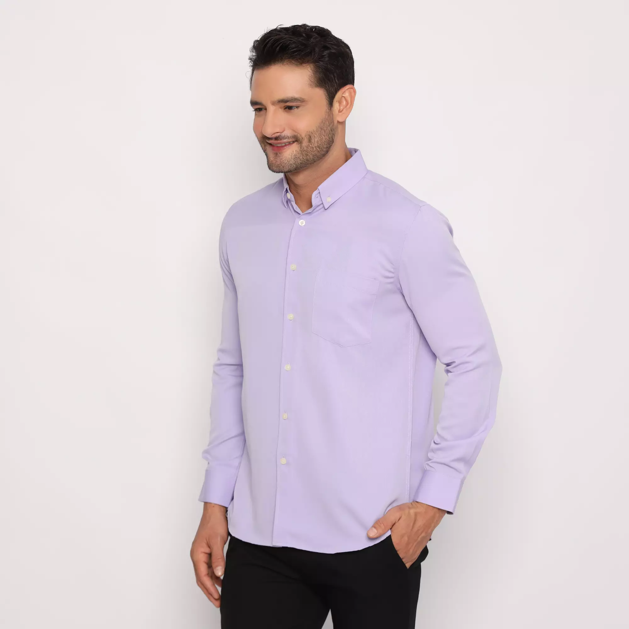 Platini Baju Kemeja Pria Lengan Panjang Polos Polinosic Ungu 66245