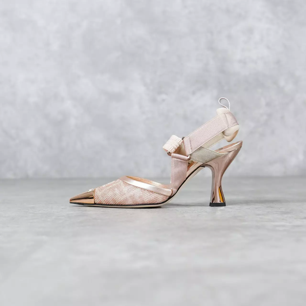 Sepatu FENDI COLIBRI ROSE GOLD 85MM PUMP HEELS SLINGBACK 100% ORIGINAL