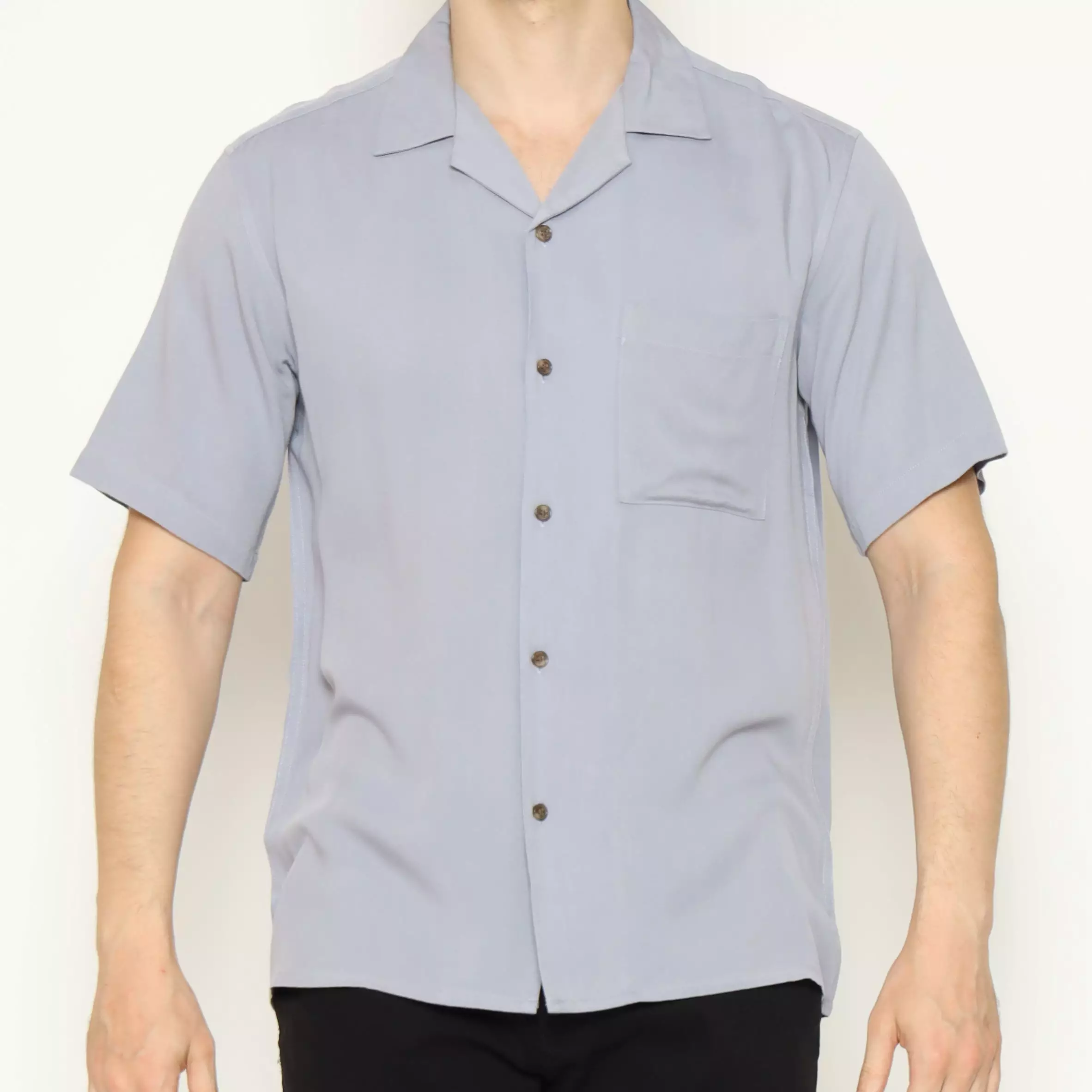 MAGINOT Kemeja Pria Basic Cuban Collar Rayon Pendek GREY