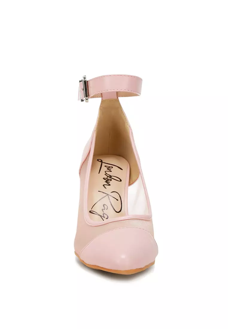 Pink Pointy Toe Ankle Strap Pumps