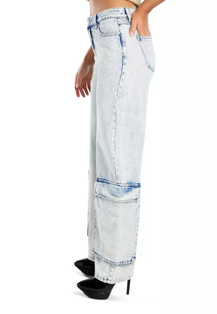 Light Blue Sassy Flap Ankle Pockets Denim