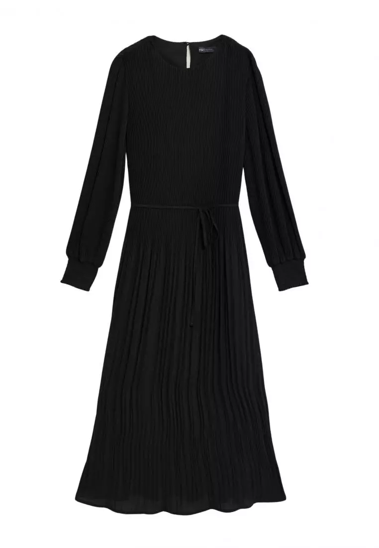 Buy MARKS & SPENCER Plisse Belted Midaxi Waisted Dress 2024 Online ...