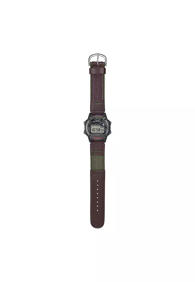 W-220HF-3AV Men Digital Sports Watch Green Leather Band