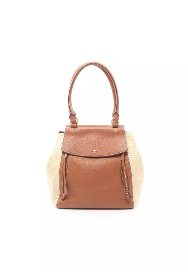 Tory Burch Pre loved TORY BURCH half moon Handbag leather straw