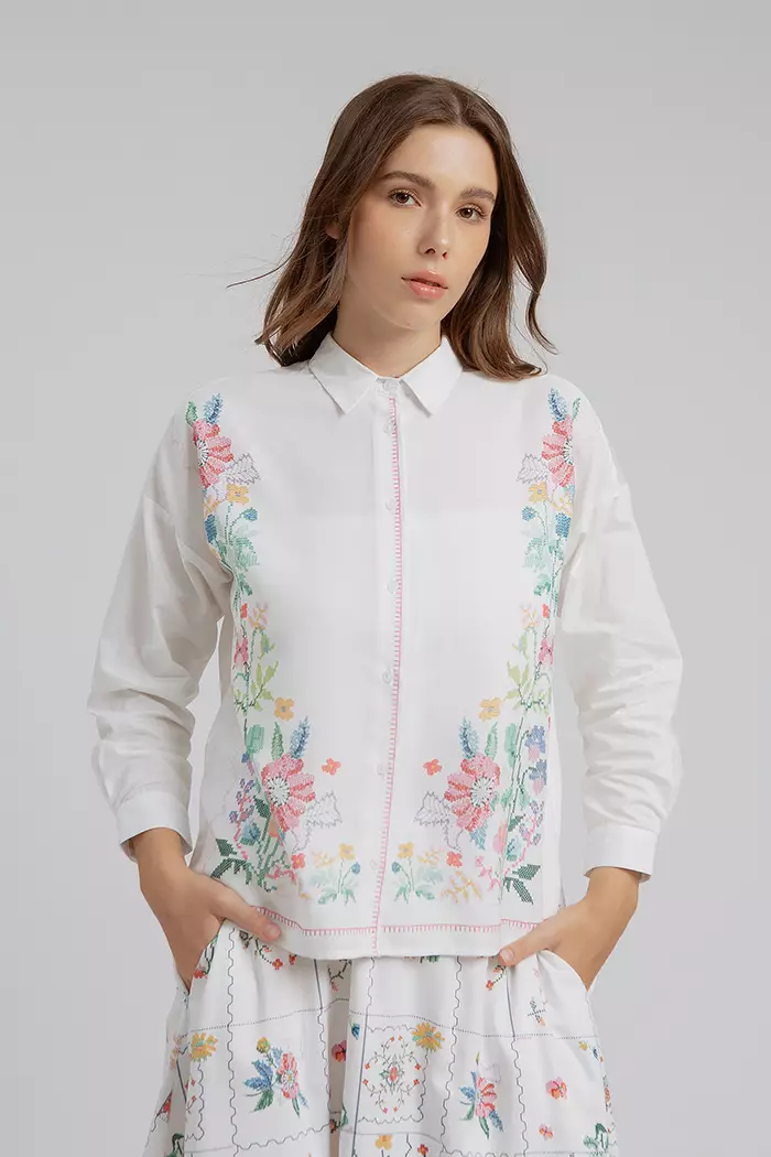 COTTONINK - Atasan Kemeja Wanita Off-white Jardin Marian #BestSeller