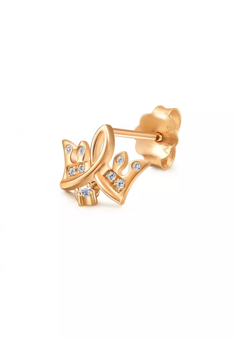 Delicate Gold 18K Rose Solid Gold Crown Single Stud Earring for Women 93320E