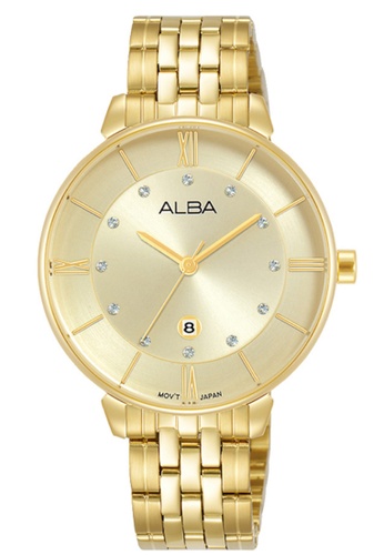 ALBA PHILIPPINES gold Light Champagne Dial Stainless Steel Wrap Bracelet Date Display AH7AD6 Quartz Women's Watch 1A4F8ACFB5FD87GS_1
