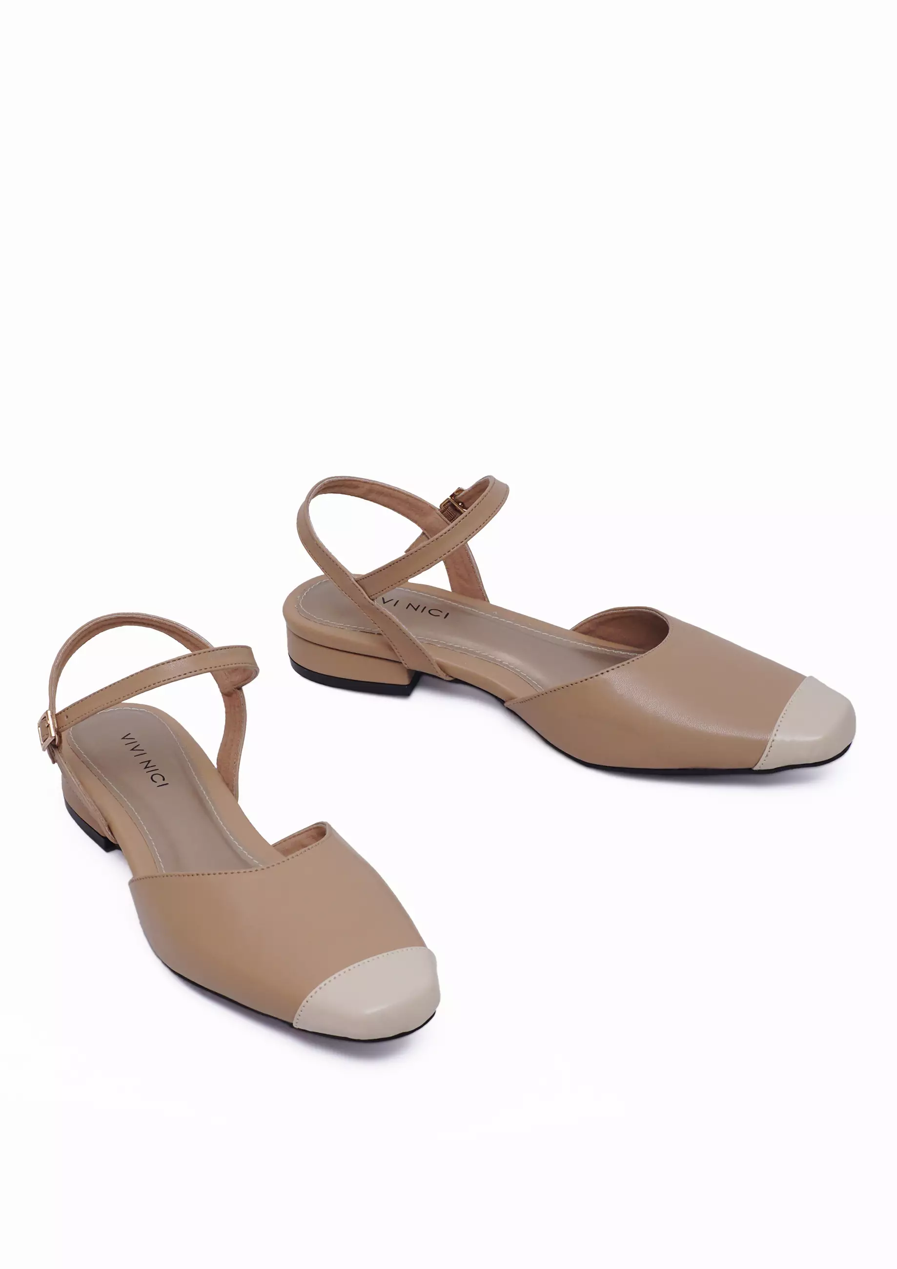 VIVI NICI - Charlotte Sepatu Sandal Mules Wanita Hak 2 Cm Milk Coffee