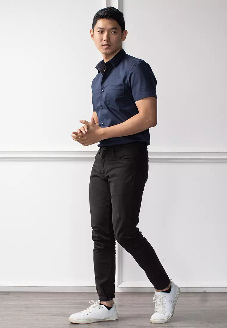 Kemeja Tangan Pendek Formal Stretch Oxcon Navy