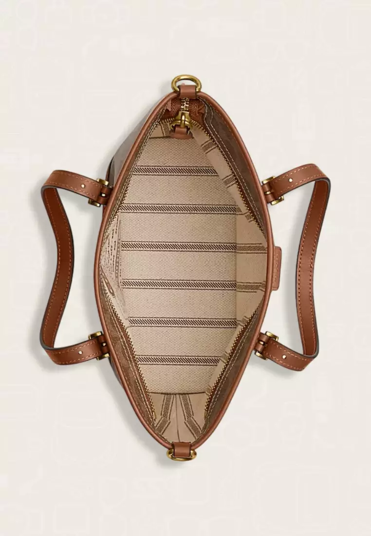 Coach Taxi Tote Bag 21 In Signature Canvas Tan
