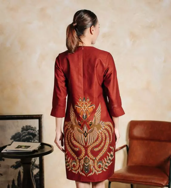 Avira Terracotta Red Dress Batik Wanita Tricot Katun