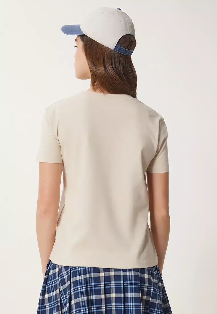 Teddy Bear Embroidered Cotton Knit T-Shirt