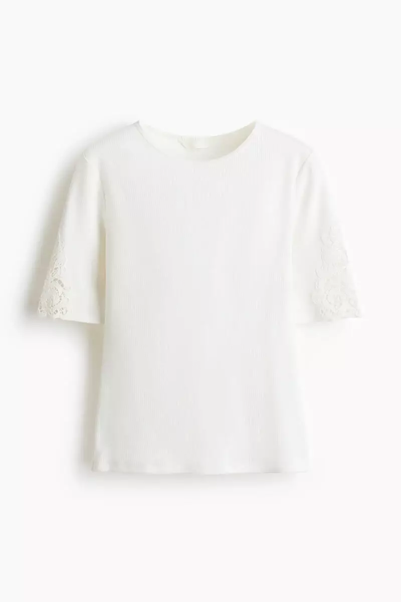 Ribbed lace-inset top