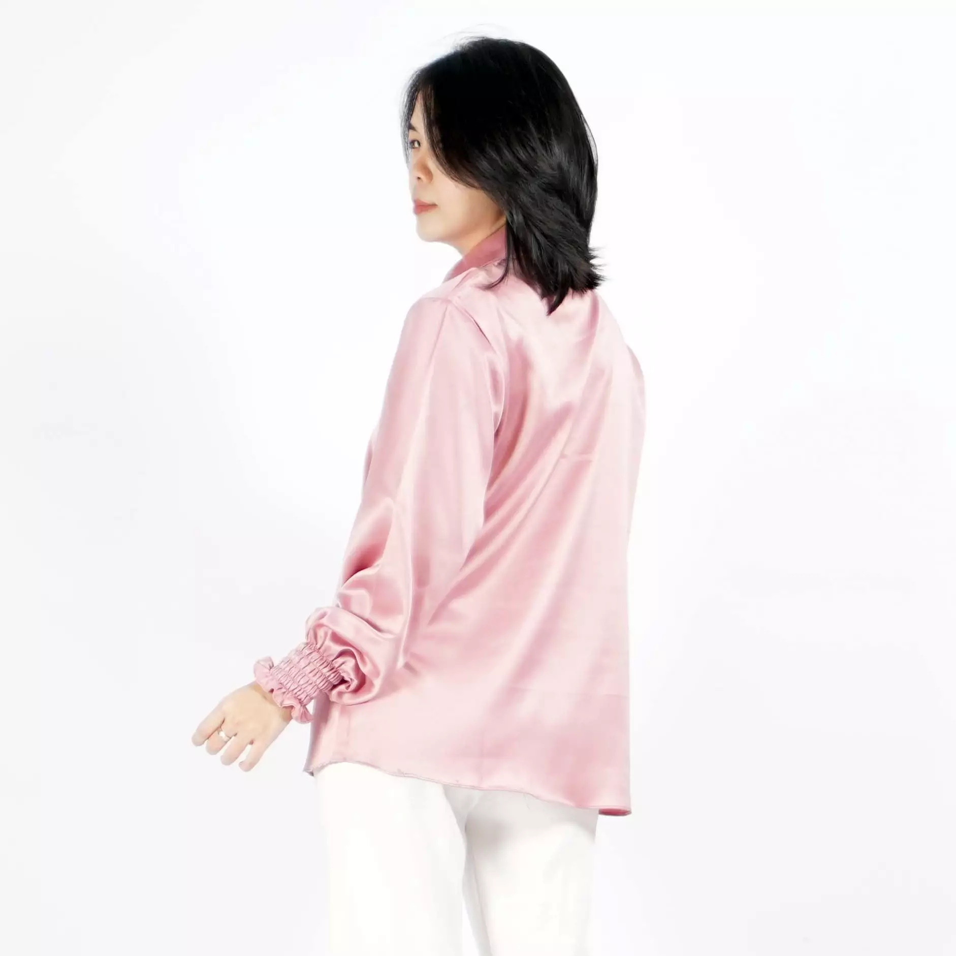 SAFIRE Top Satin Blouse Satin Gaya Korea Blus Elegan Krah V - Dusty Rose