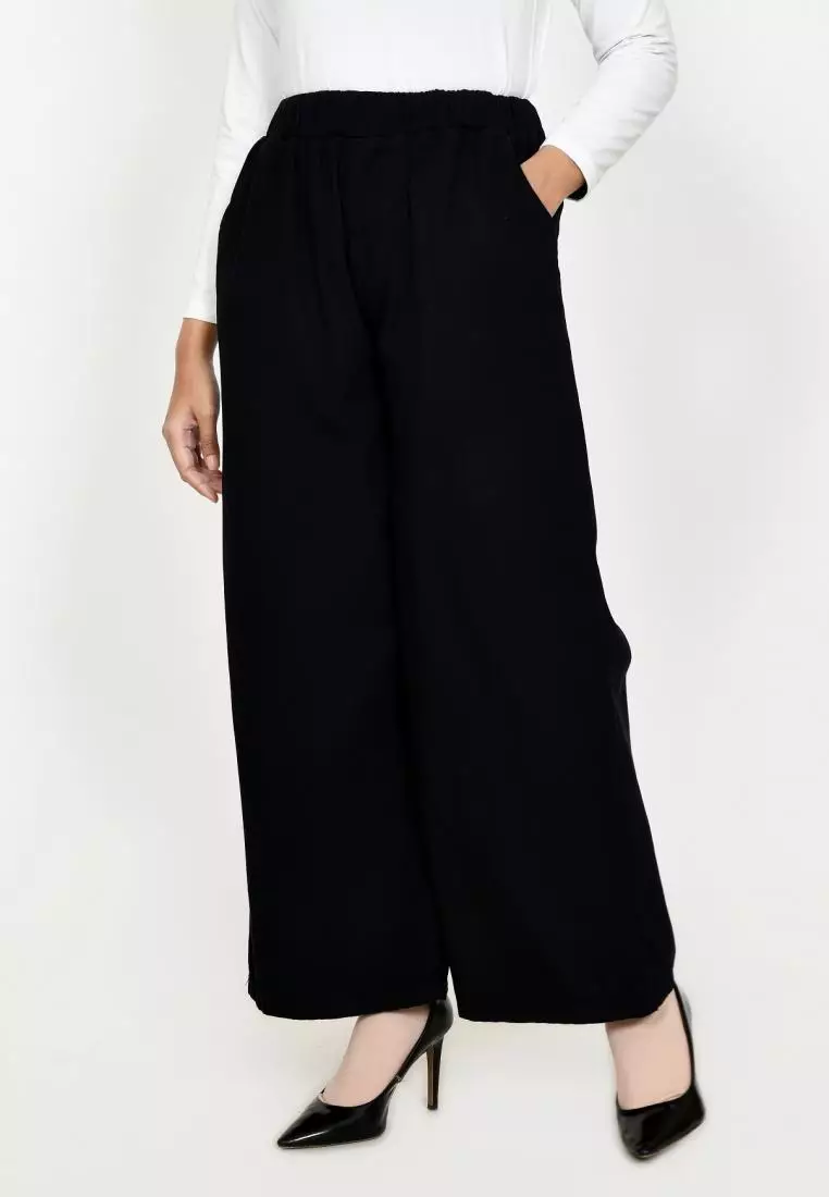 Denim Palazzo Kelly (Celana Kulot Bawah Lebar) Hitam