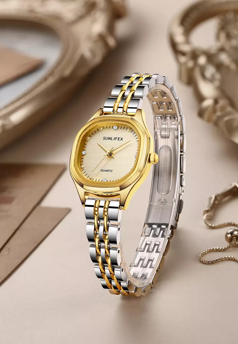 Jam Tangan Wanita 6015 Kecil Elegan Simpel Analog Korea Jam Tangan Cewek Original silvergold