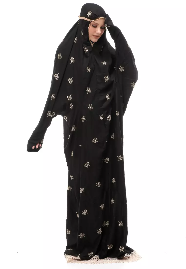 Sabrina Mukena Terusan Motif Simple Muslimah Wanita Relaxed Fit - Black