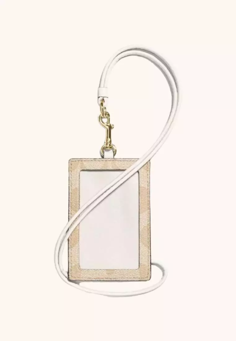 Coach Id Lanyard In Signature Canvas Light Khaki Chalk