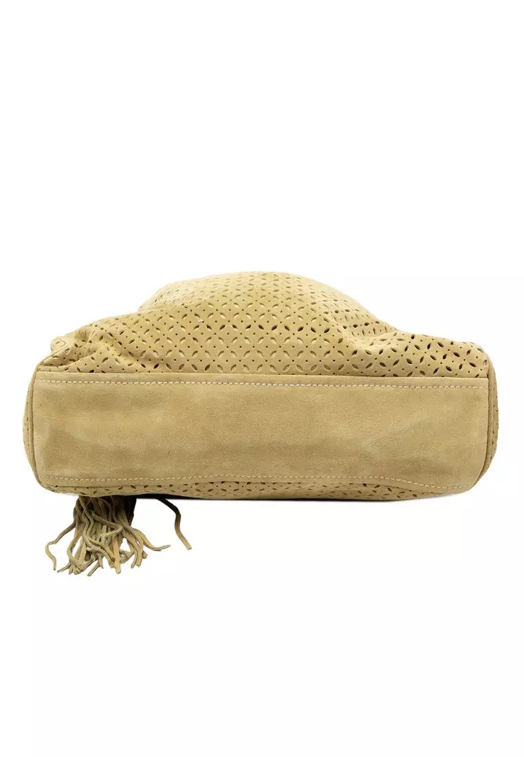 Pre-Loved Miu Miu Laser Cut Suede Bamboo Top Handle Bag