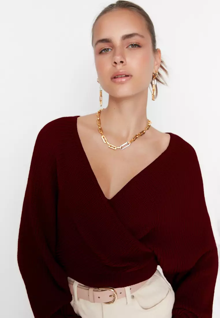 Burgundy Double Breasted Knitwear Sweater