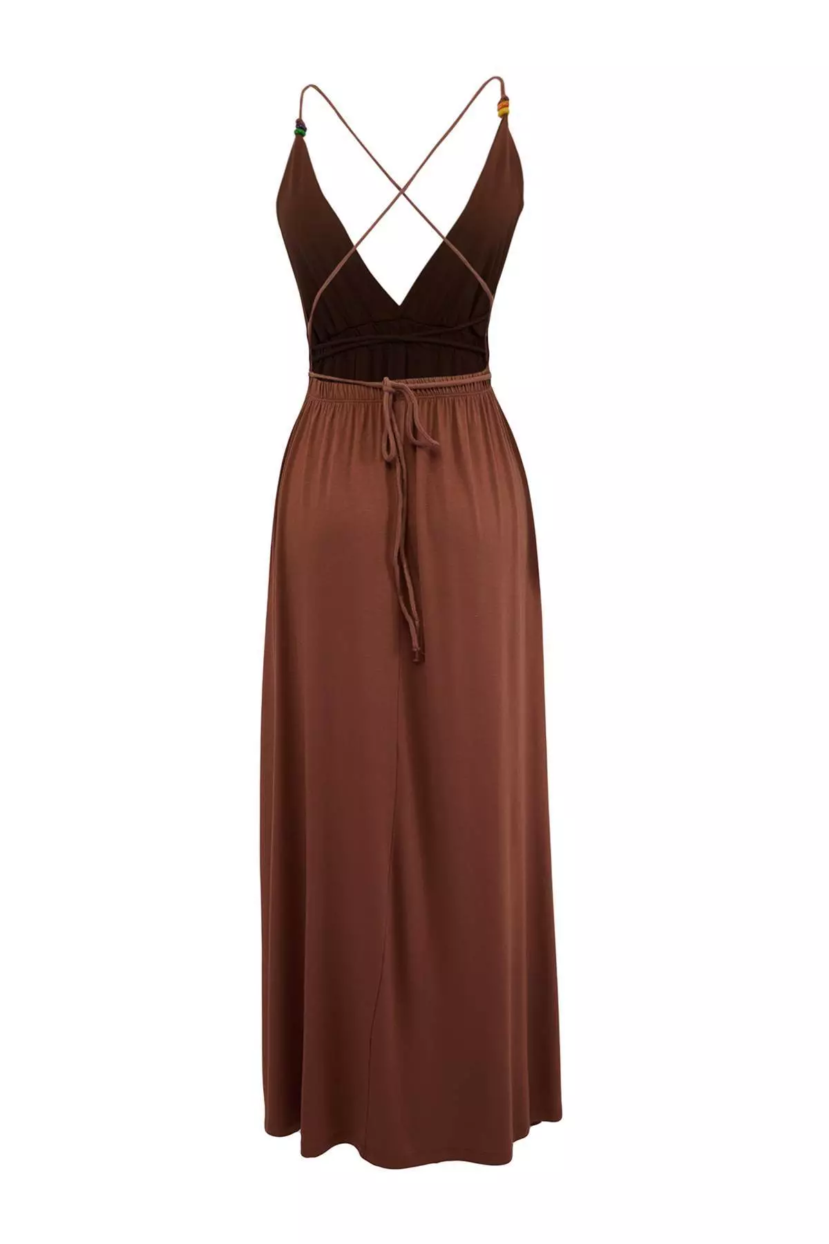 Dark Brown Maxi Woven Tie-Up Beach Dress Tbess21El2796