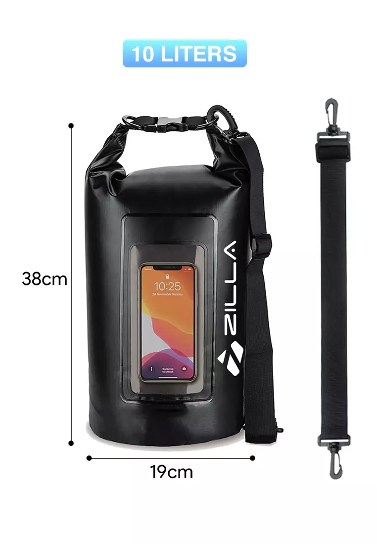 Zilla 10L Dry Bag With Touch Sensitive Phone Tablet Pocket Black