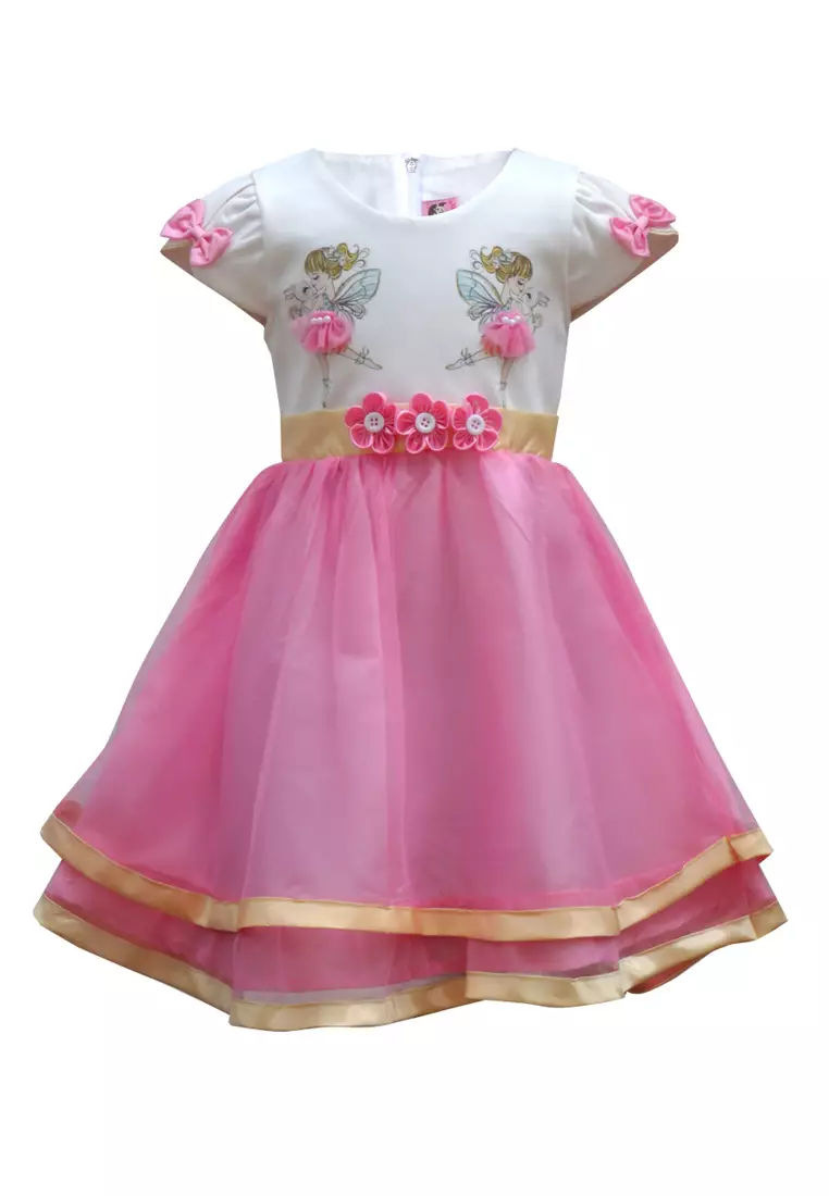 Two Mix Dress Anak Pesta Perempuan Cantik usia 1-12 Tahun Bahan Kaos Scuba dan Satin 4213 PINK