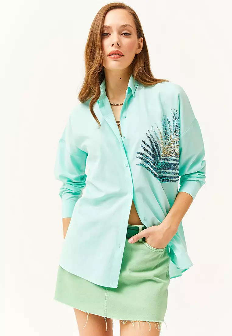 Sequin Oversize Poplin Shirt