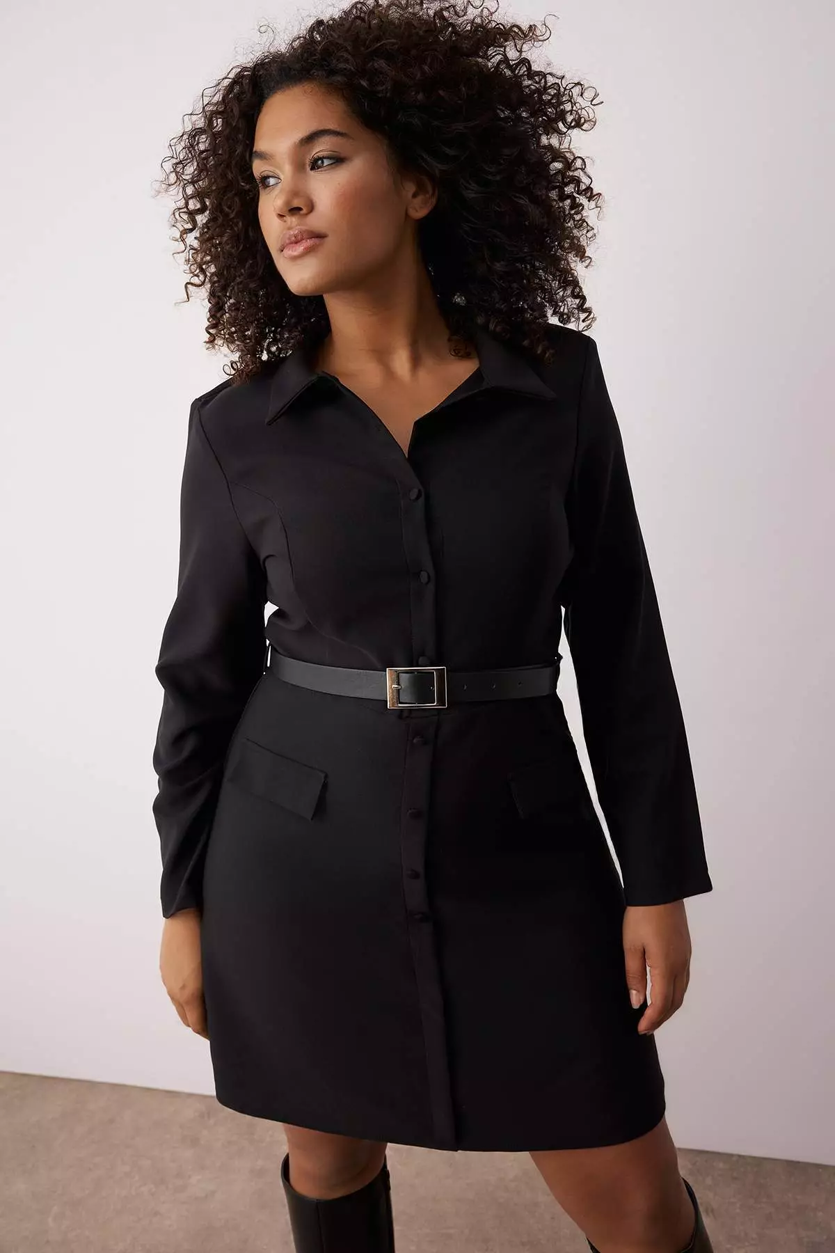 Trendyol Black Woven Belt Dress Look Mini Plus Size Jumpsuit