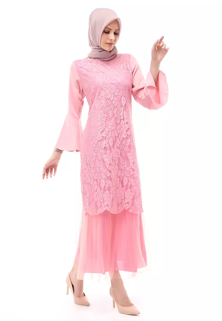 Regita Gamis Brukat Muslimah Wanita Long Dress Regular Fit - Dusty