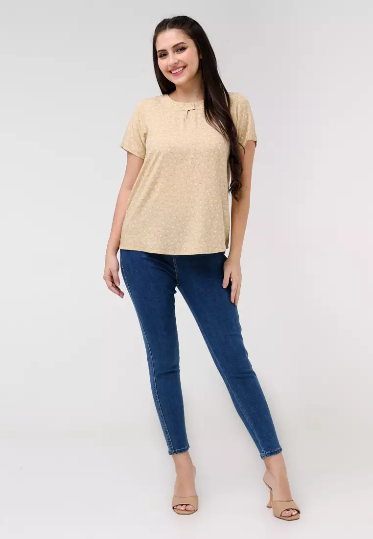 Woven Printed Rayon Short Sleeves Blouse