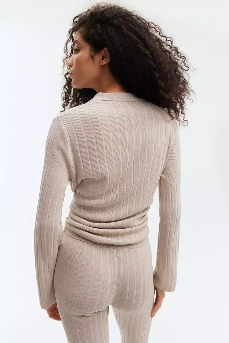 Rib-knit button-front top
