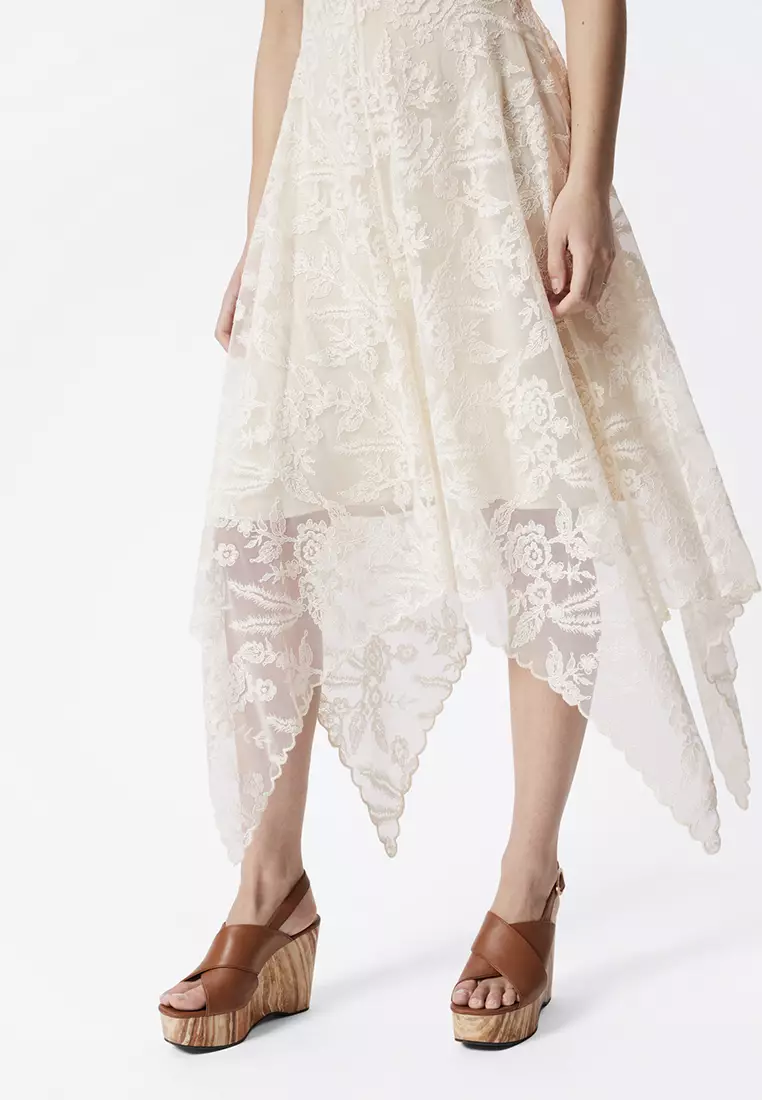 V-Neck Lace Midi Dress
