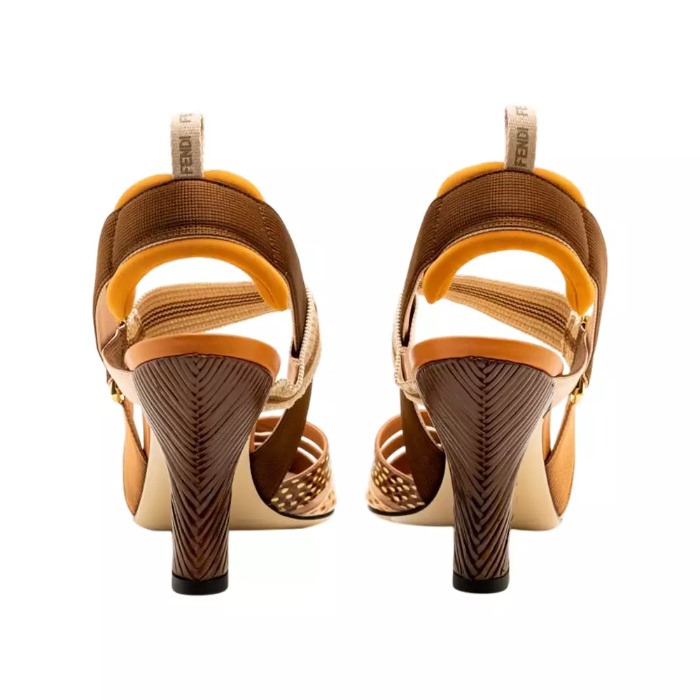 Colibri 85 Mesh and Multicolor Ayers Leather Slingbacks Brown Multicolor