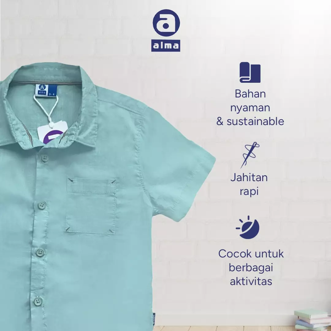 Alma Kids Kemeja anak full cotton warna Tosca/Turquoise 