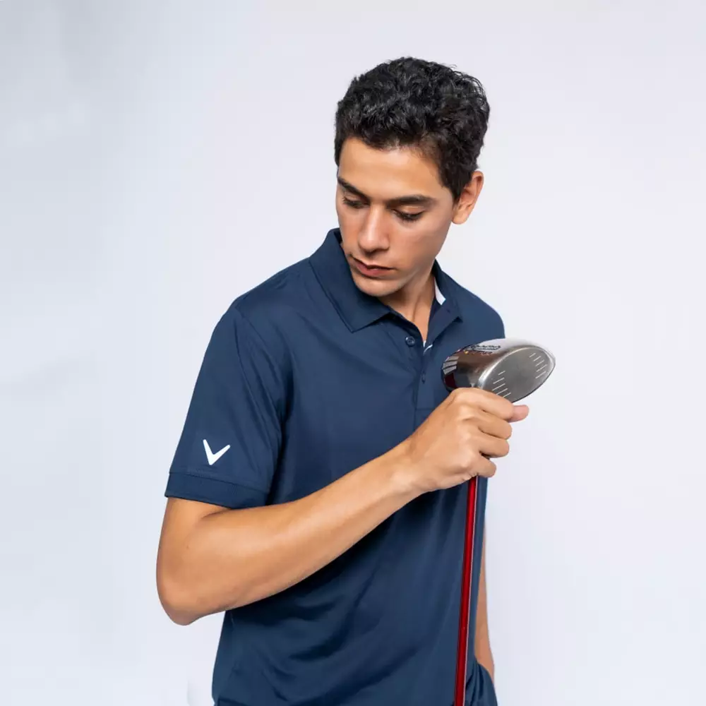 [4.4PRIL KEJUTAN HARGA] Solid Ribbed Polo Shirt Navy Blazer