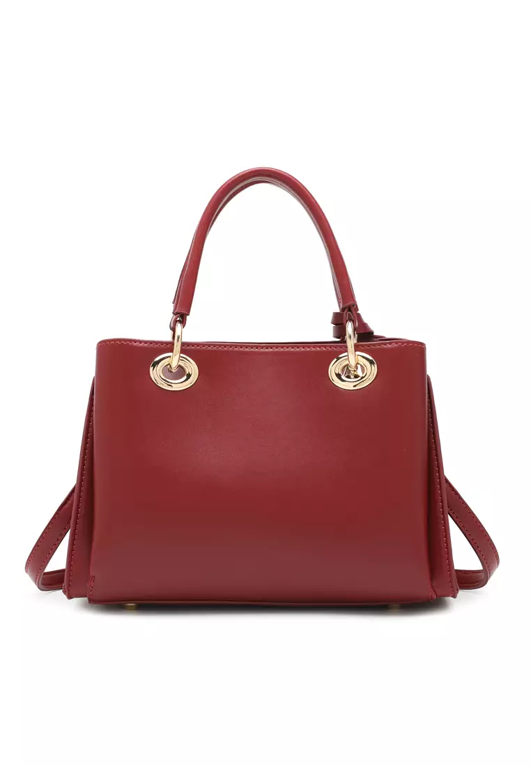 Women's Zig Zag Quilted Top Handle Bag / Crossbody Bag / Shoulder Bag - Red