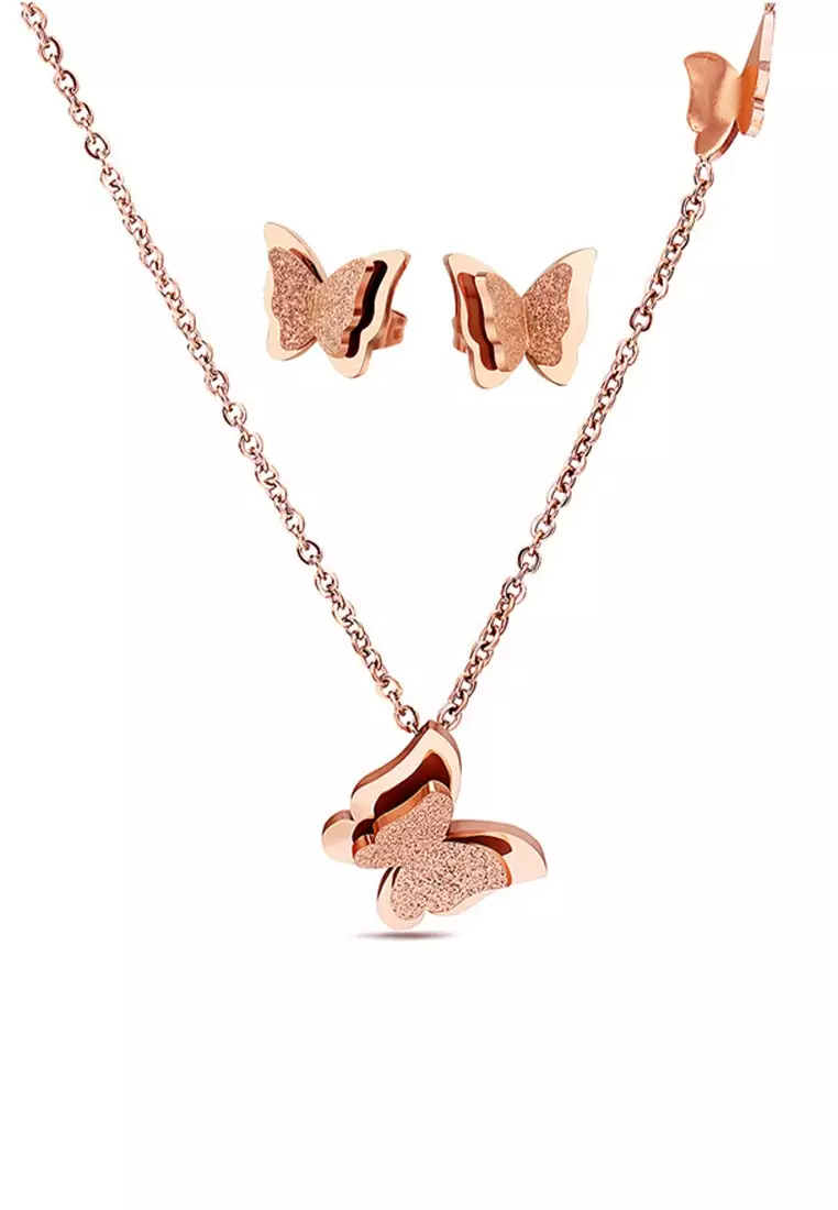 Butterfly Necklace & Earrings Set - Stainless Steel Tree Of Life Jewelry, Hypoallergenic Gift For Women & Girls - View #9