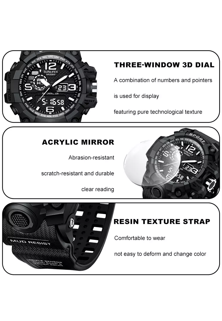 Jam Tangan Pria Digital Olahraga Kasual Tali Silikon Jam Tangan Cowok blackwhite