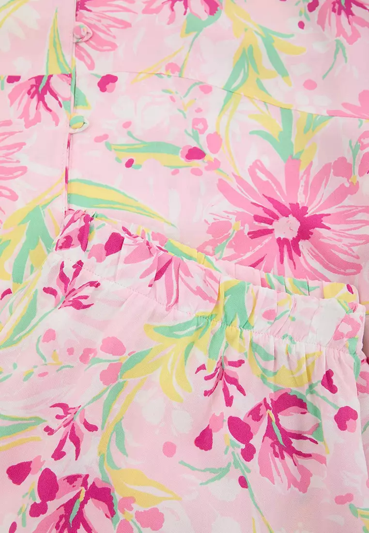 Pink Floral Viscose Plus Size Pajama Set Tbbss26Ai00051