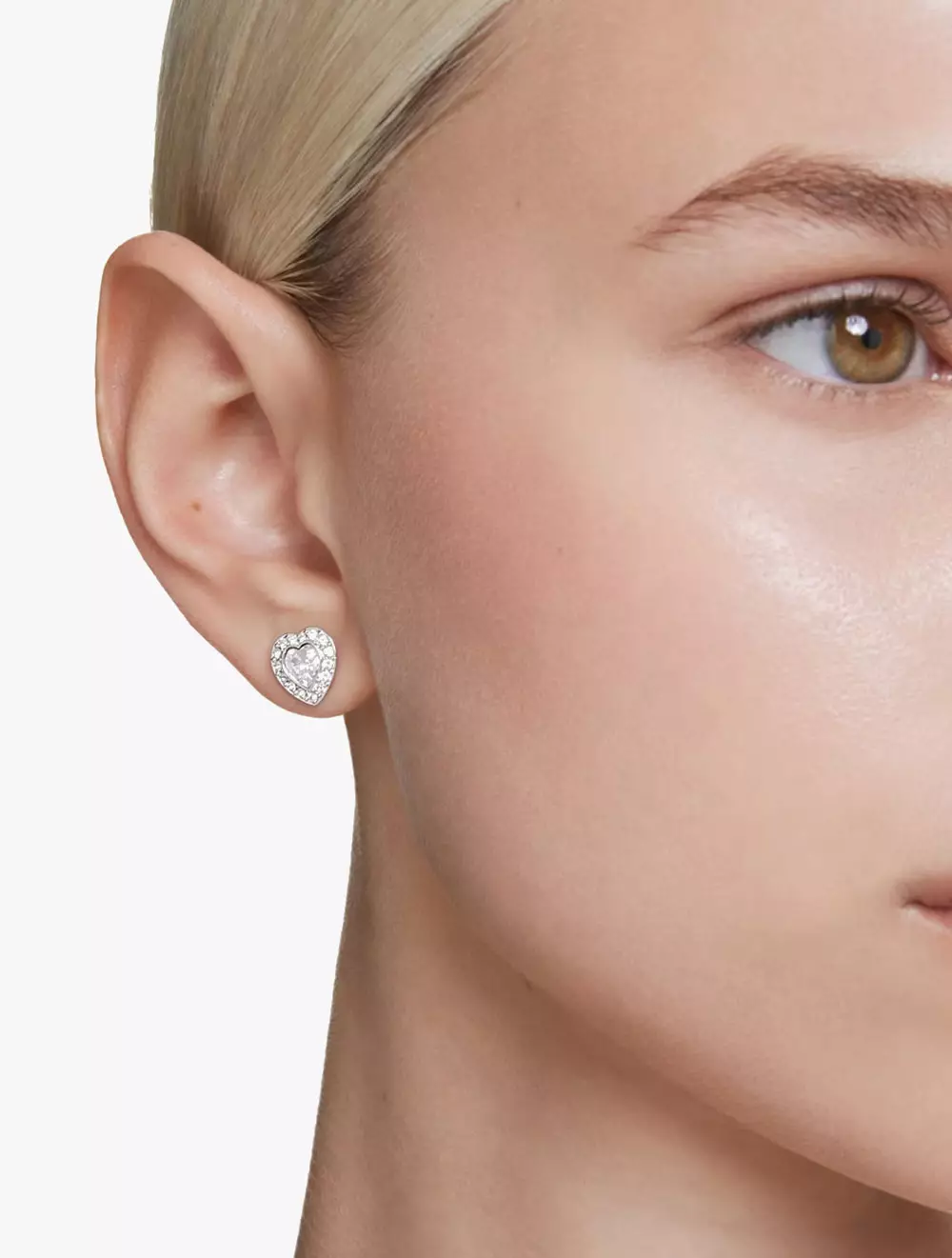 Ariana Grande x Swarovski Stud Earrings Capsule Sunshine, Mixed Cuts, Heart, White, Rhodium Plated - White